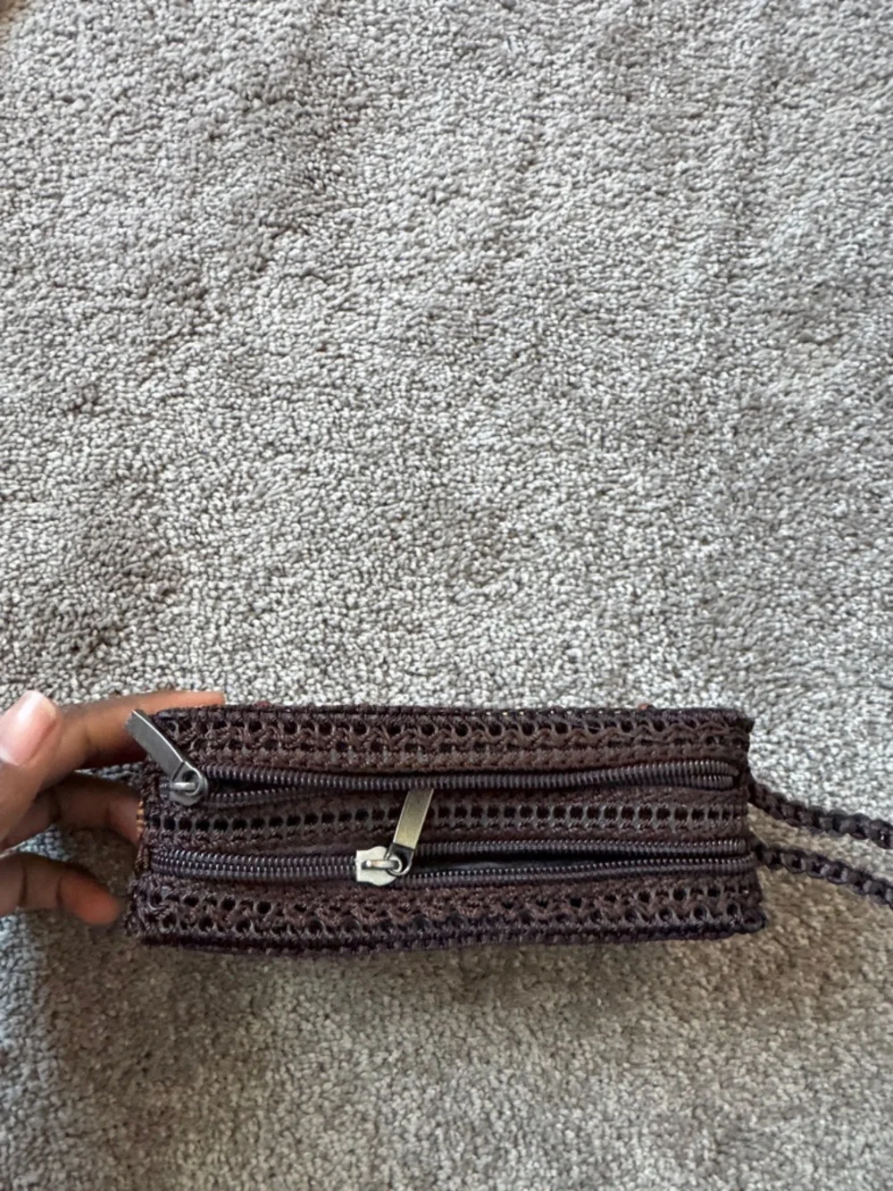 Boho Beaded Wristlet Clutch Brown Multicolor Wooden Beads Zip Pouch